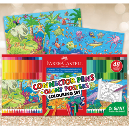 Bộ 48 Bút Lông Màu Connector & 2 Tranh Tô Màu A3 - Khu Rừng & Đại Dương