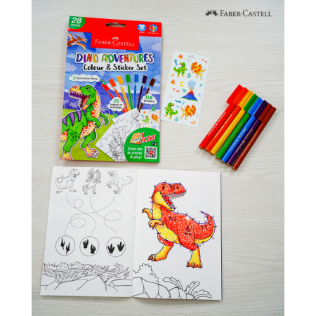 Bộ 7 Bút Lông Màu Connector & Sticker & Sách Tô Màu Dinosaur